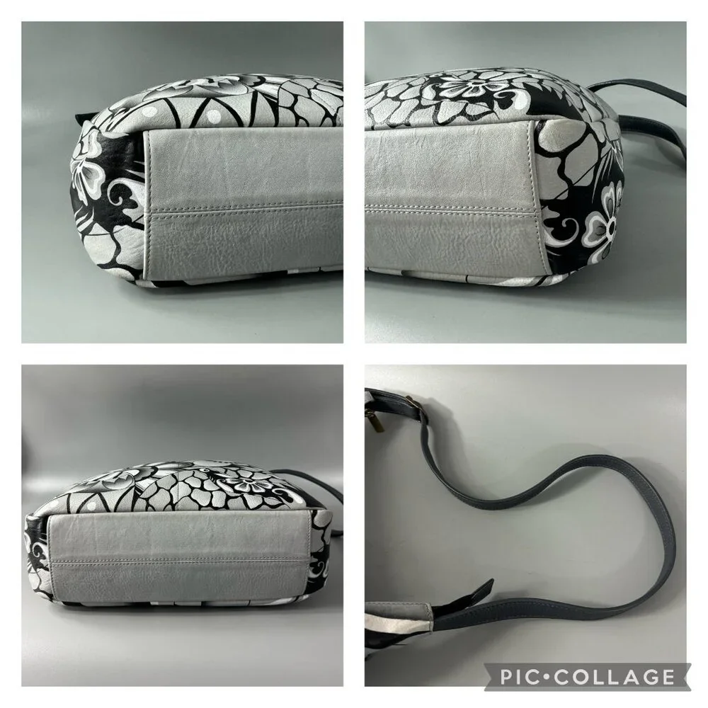 Anna by Anuschka Black/White Floral Leather Hobo Shoulder Bag - Picture 15 of 15